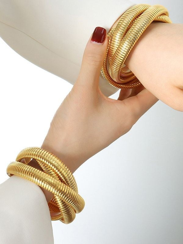 Three-Layered Gold Jewellery Bangle , Perfect For Parties , Weddings And Casual Attire