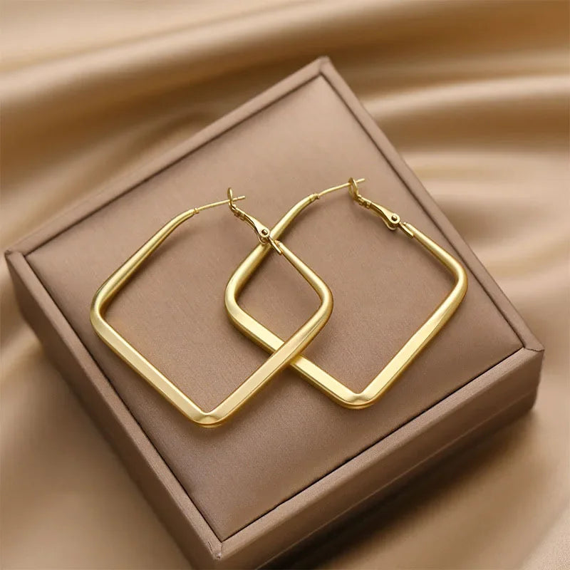 Korean Square Shaped Gold Plated Earring For Women