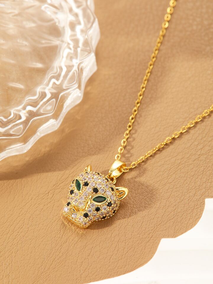 Gold Leopard Head Pendant Necklace By tryraaha For Women Anti-Tarnish