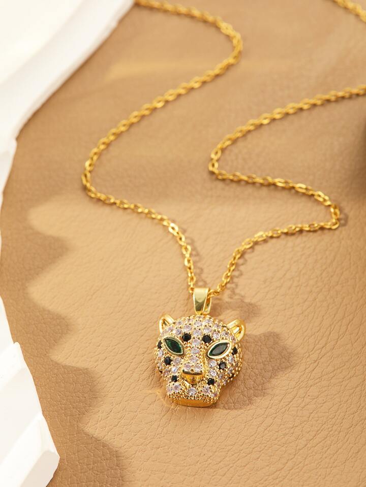 Gold Leopard Head Pendant Necklace By tryraaha For Women Anti-Tarnish