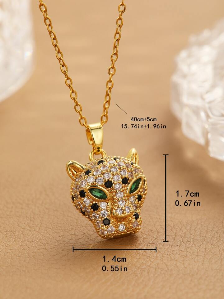 Gold Leopard Head Pendant Necklace By tryraaha For Women Anti-Tarnish