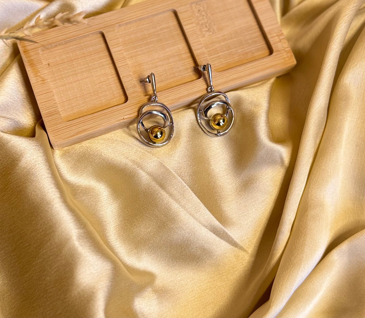 Vintage Boho Silver Earring With Gold Filled Ball