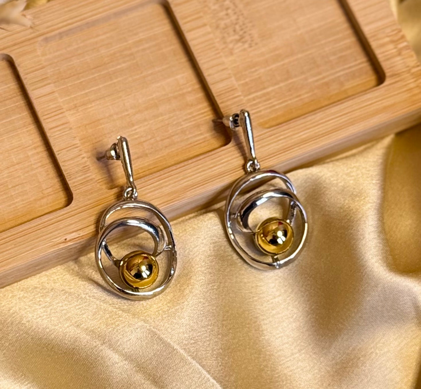 Vintage Boho Silver Earring With Gold Filled Ball